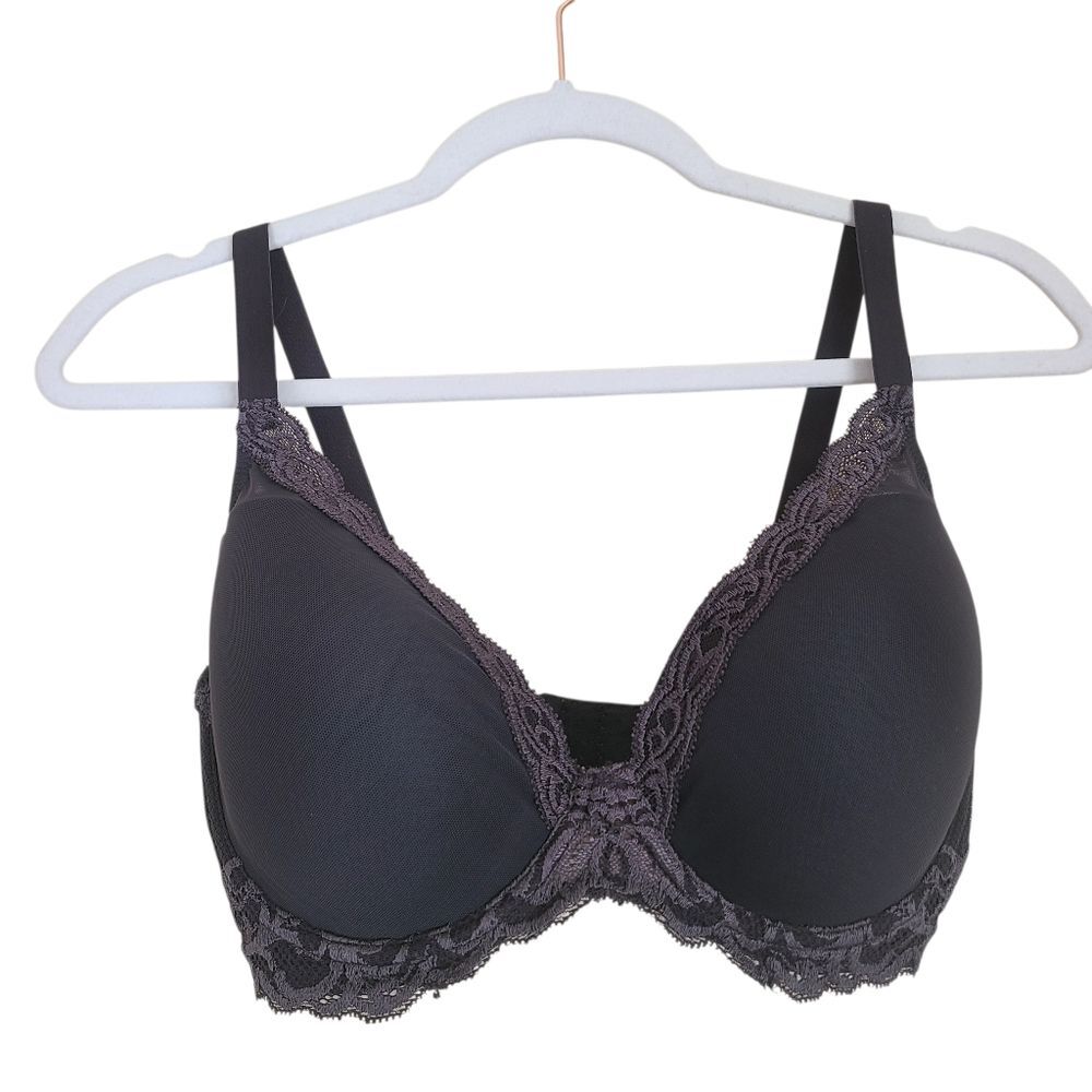 natori feathers underwire contour plunge bra coal size 32G 